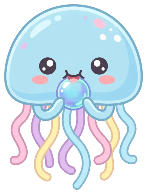 Cute cartoon jellyfish holding a shiny bubble