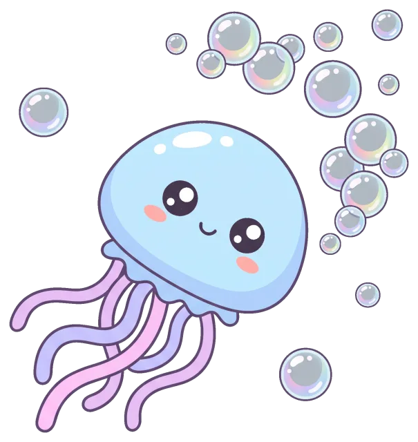Cute cartoon jellyfish with bubbles
