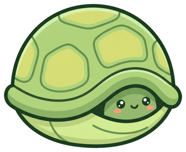 Cute cartoon turtle hiding in shell with smiling face
