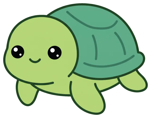 Cute cartoon turtle with big eyes and smiling face