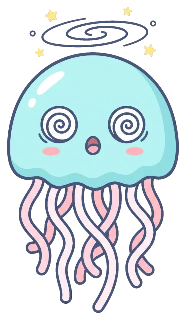 Cute dizzy jellyfish with swirling eyes and stars