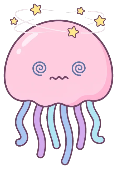Cute dizzy pink jellyfish with swirling eyes and stars