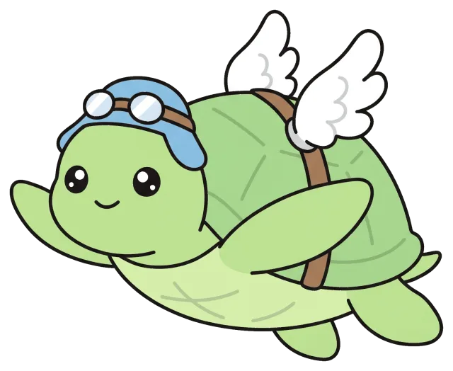 Cute flying turtle with goggles and wings