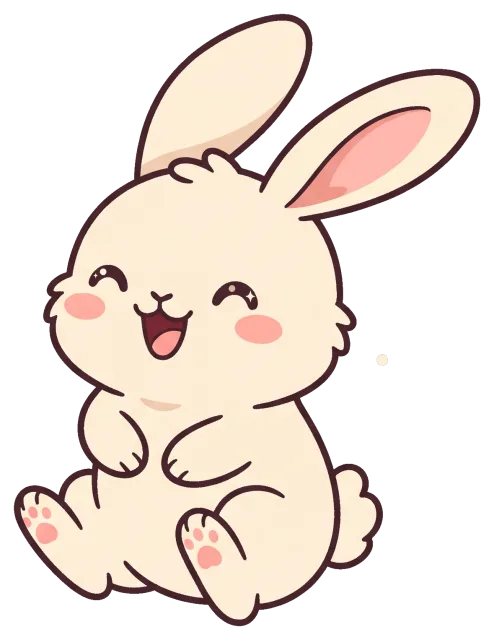 Cute happy cartoon bunny sitting with pink cheeks