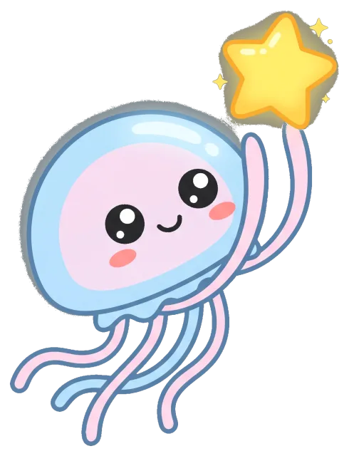Cute jellyfish holding a glowing star