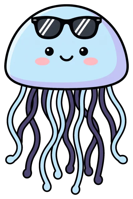 Cute jellyfish wearing sunglasses with smiling face