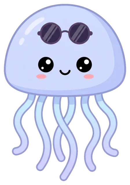 Cute jellyfish with sunglasses and smiling face