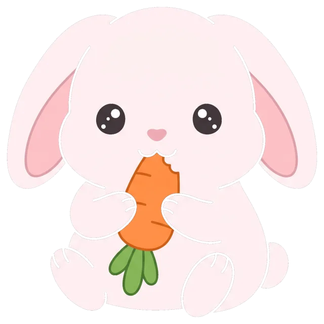 Cute pink bunny holding and eating a carrot
