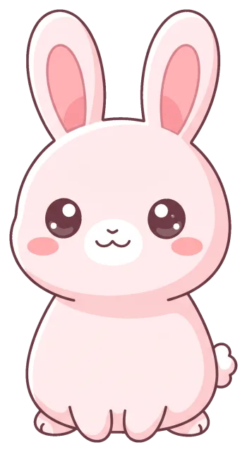 Cute pink cartoon bunny with big eyes and rosy cheeks