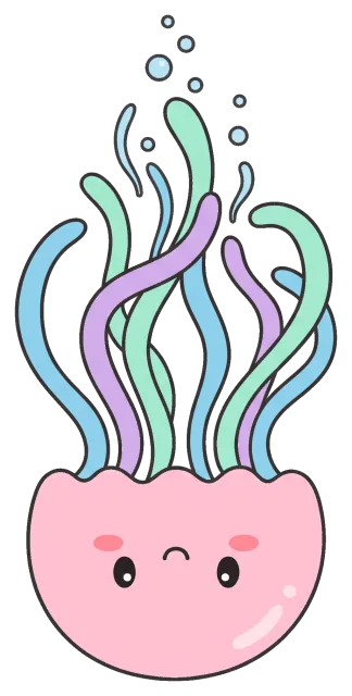 Cute pink jellyfish with colorful tentacles and bubbles