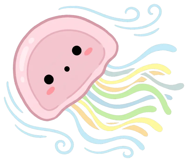Cute pink jellyfish with colorful tentacles and swirls