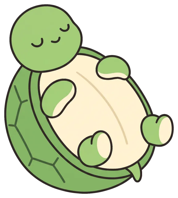 Cute sleeping cartoon turtle lying on its back