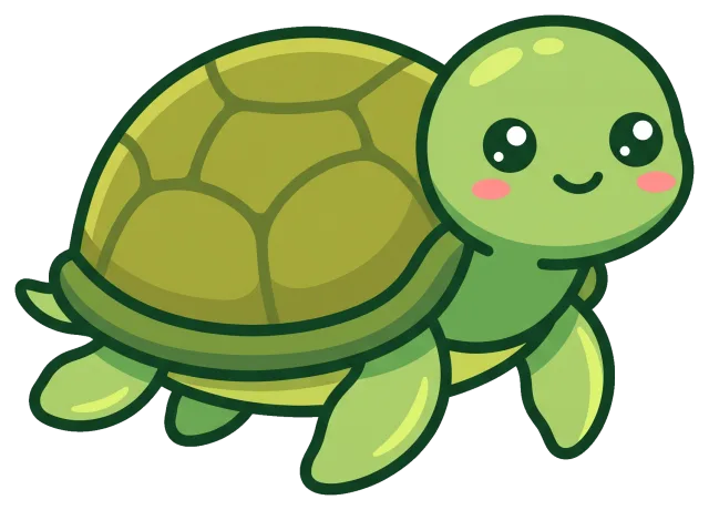 Cute smiling cartoon turtle with green shell