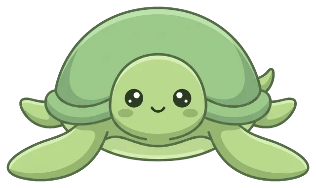 Cute smiling green turtle with big eyes
