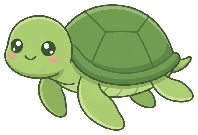 cute smiling green turtle with big eyes