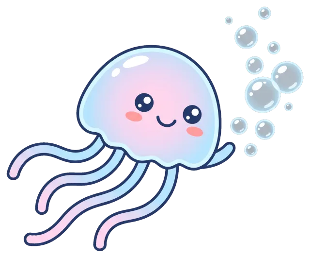 Cute smiling jellyfish with bubbles