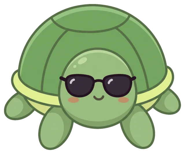 Cute turtle wearing sunglasses with a smiling face