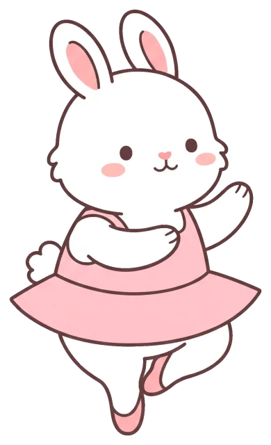 Cute white bunny dancing in pink tutu and ballet shoes