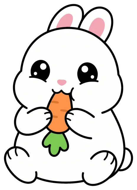 Cute white bunny eating a carrot