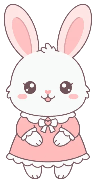 Cute white bunny in pink dress with bow