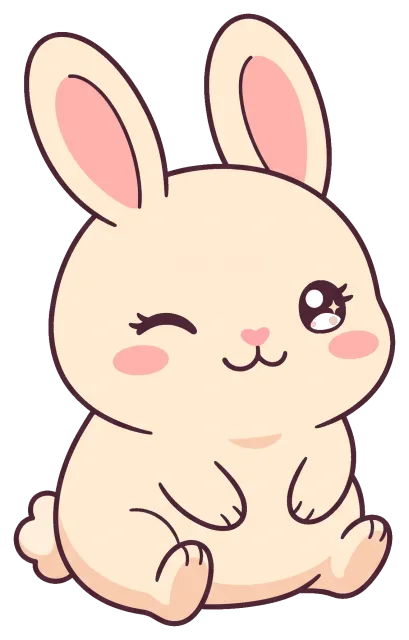 Cute winking cartoon bunny with pink cheeks