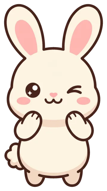 Cute winking cartoon bunny with pink cheeks and ears