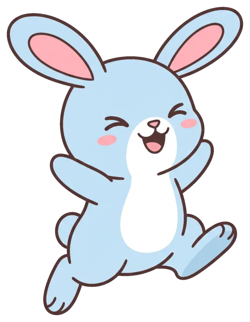Happy blue bunny jumping with joy