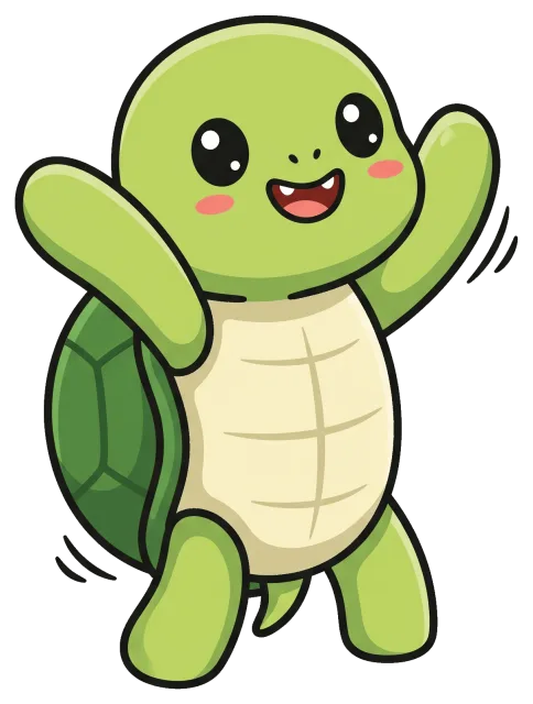 Happy cartoon turtle with raised arms