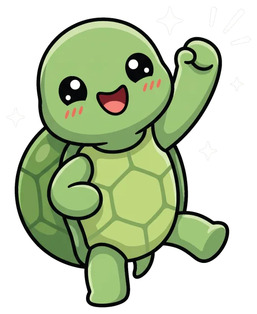Happy cute cartoon turtle cheering with sparkles