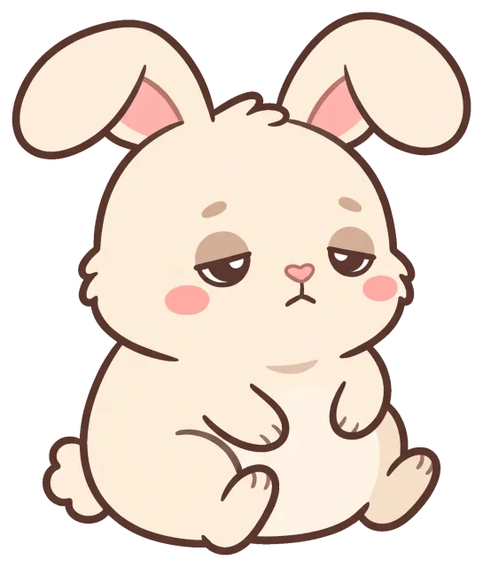 Sad cartoon bunny sitting with droopy eyes