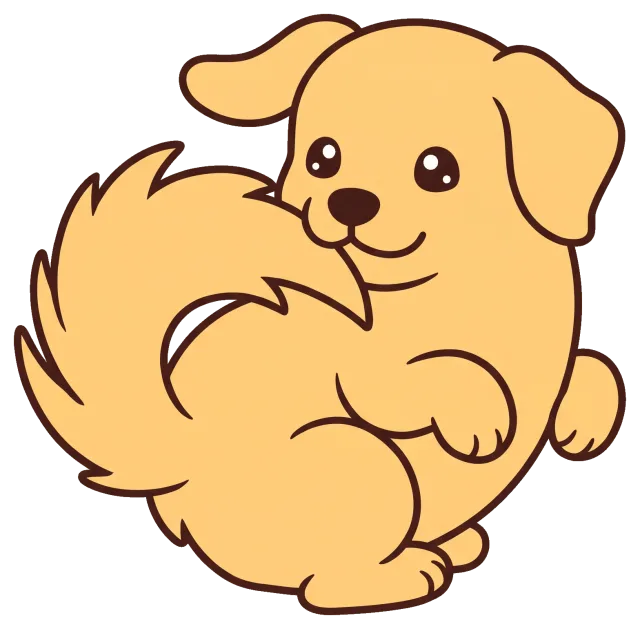 Cute cartoon dog with curled tail sitting