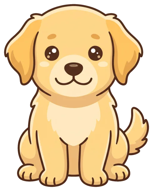 Cute cartoon golden retriever puppy sitting