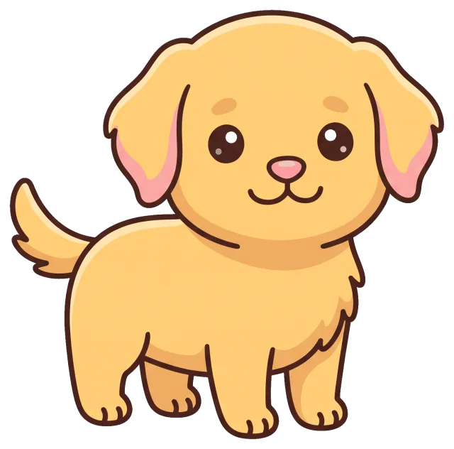 Cute cartoon golden retriever puppy standing