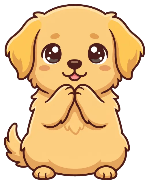 Cute cartoon golden retriever puppy with big eyes