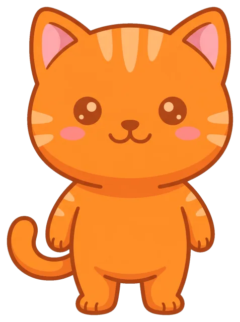 Cute cartoon orange cat with big eyes and pink cheeks