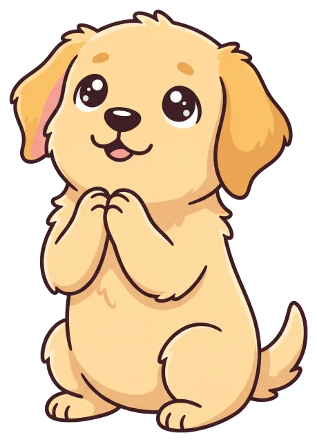 Cute cartoon puppy sitting with paws together