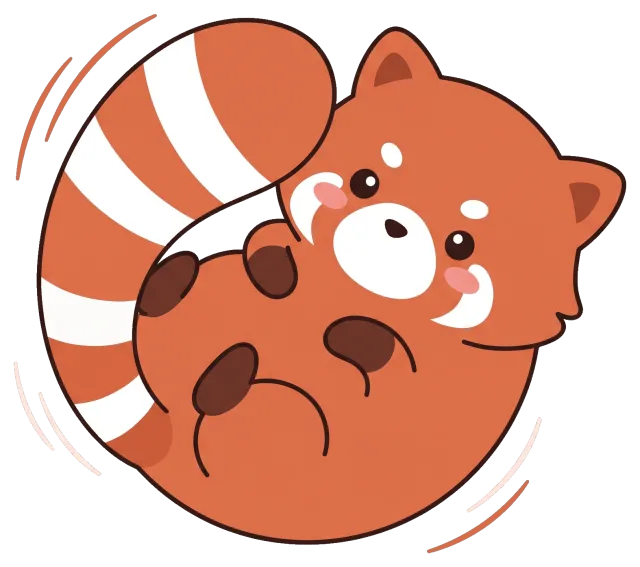 Cute cartoon red panda curled up with striped tail