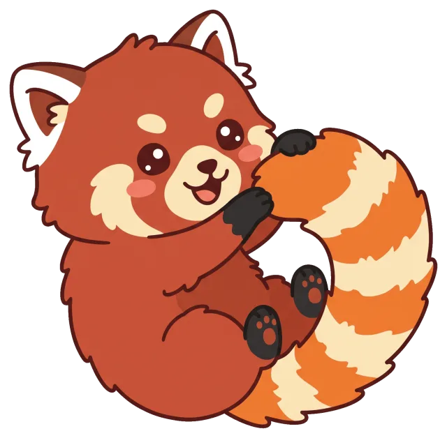 Cute cartoon red panda holding its striped tail