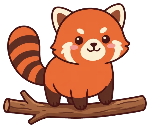 Cute cartoon red panda sitting on a tree branch