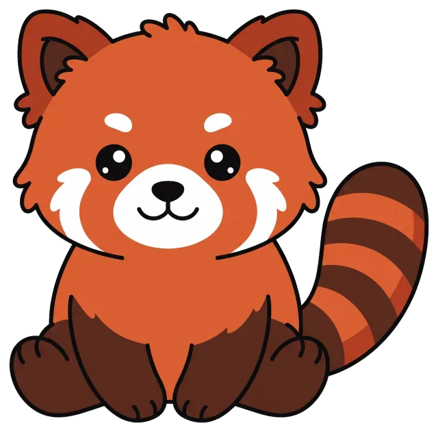 Cute cartoon red panda sitting with big eyes