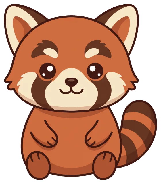 Cute cartoon red panda sitting with big eyes