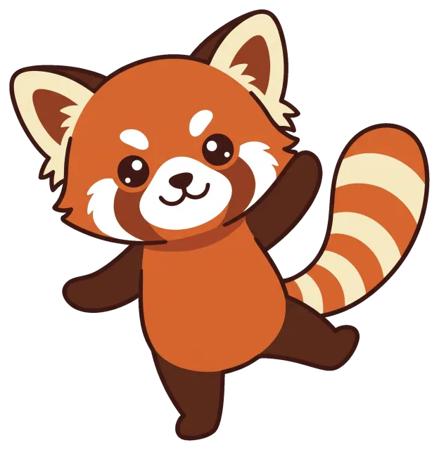 Cute cartoon red panda waving with striped tail