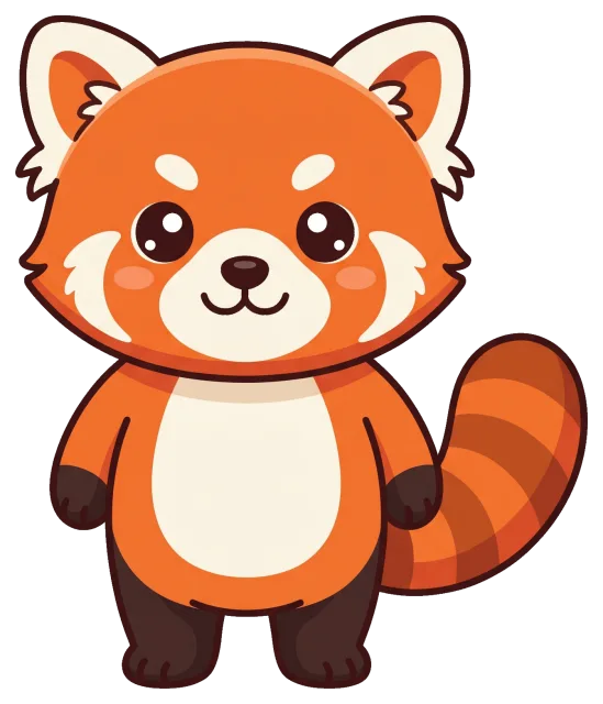 Cute cartoon red panda with big eyes and striped tail