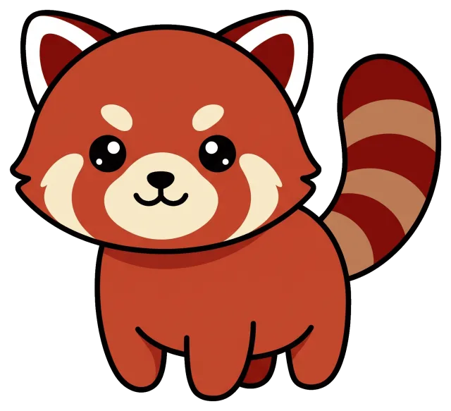 Cute cartoon red panda with big eyes and striped tail