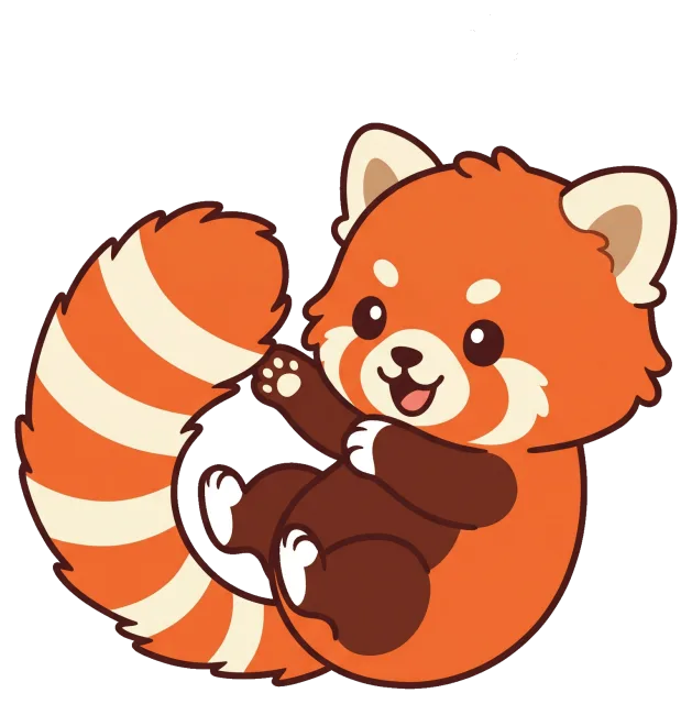 Cute cartoon red panda with striped tail
