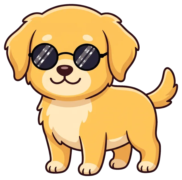 Cute golden retriever puppy wearing sunglasses