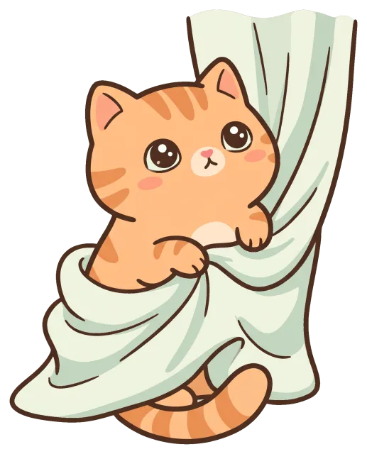 Cute orange cat peeking from behind a curtain