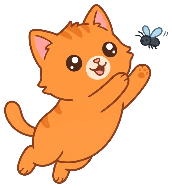 Cute orange cat playing with a flying insect