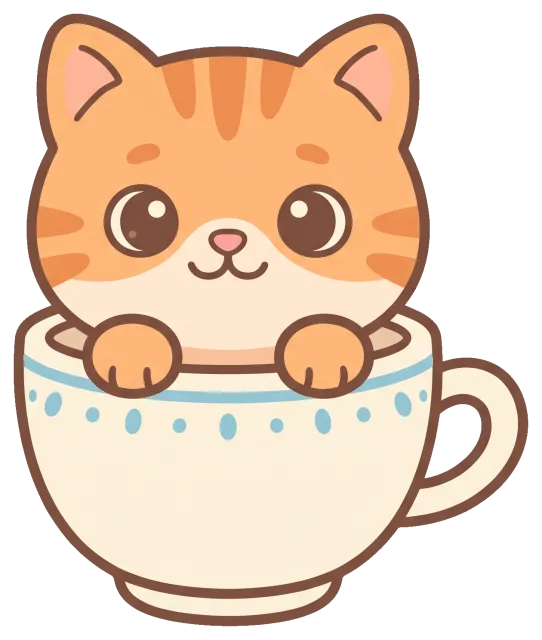 Cute orange cat sitting inside a teacup