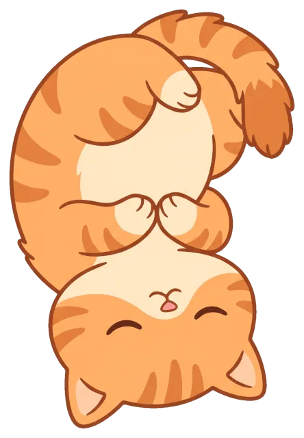 Cute orange cat sleeping curled up on its back